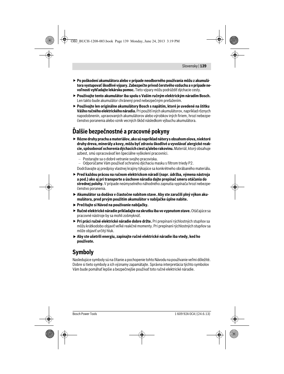 Ďalšie bezpečnostné a pracovné pokyny, Symboly | Bosch GSR Mx2Drive  Professional User Manual | Page 139 / 280