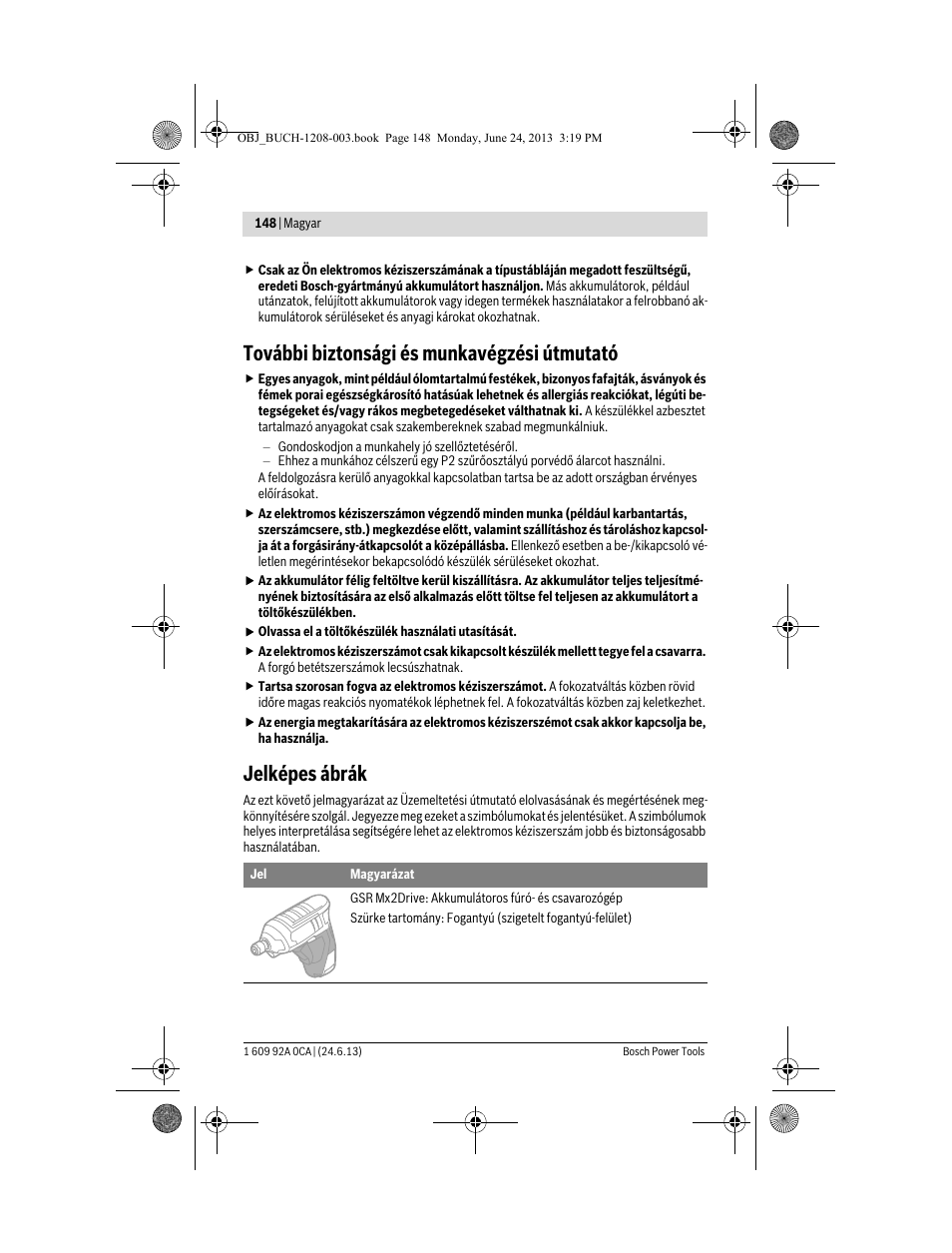 További biztonsági és munkavégzési útmutató, Jelképes ábrák | Bosch GSR Mx2Drive  Professional User Manual | Page 148 / 280