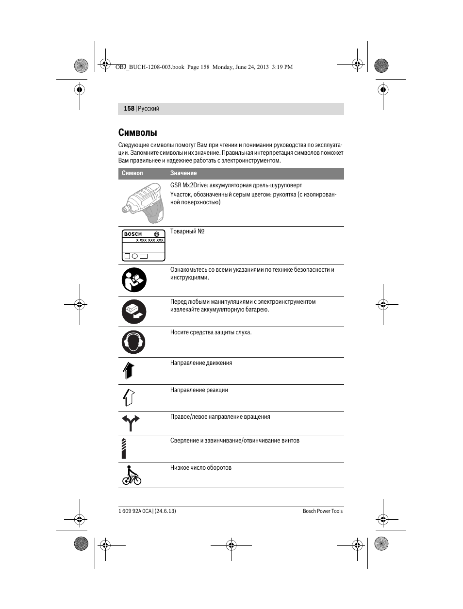 Символы | Bosch GSR Mx2Drive  Professional User Manual | Page 158 / 280