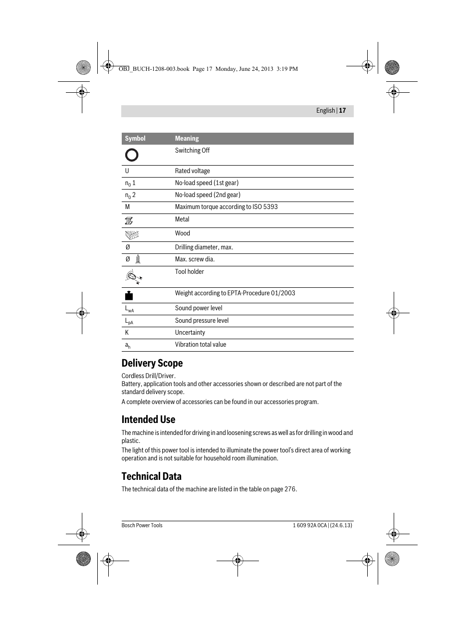 Delivery scope, Intended use, Technical data | Bosch GSR Mx2Drive  Professional User Manual | Page 17 / 280