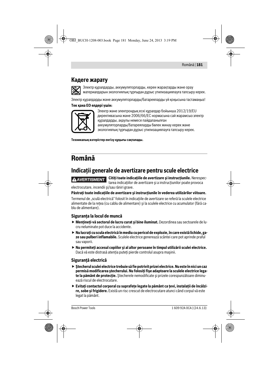 Română, Кәдеге жарату | Bosch GSR Mx2Drive  Professional User Manual | Page 181 / 280