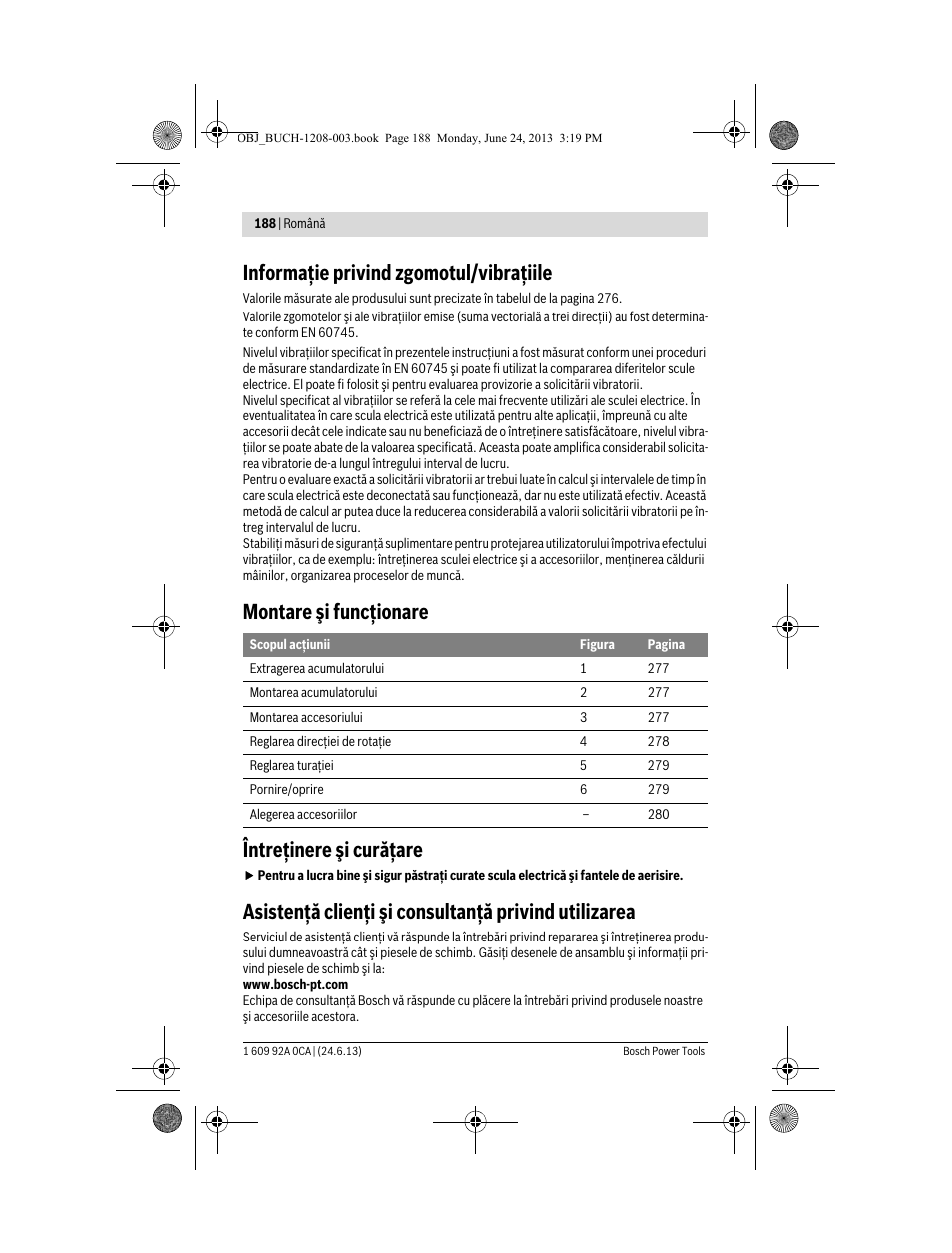 Informaţie privind zgomotul/vibraţiile, Montare şi funcţionare întreţinere şi curăţare | Bosch GSR Mx2Drive  Professional User Manual | Page 188 / 280