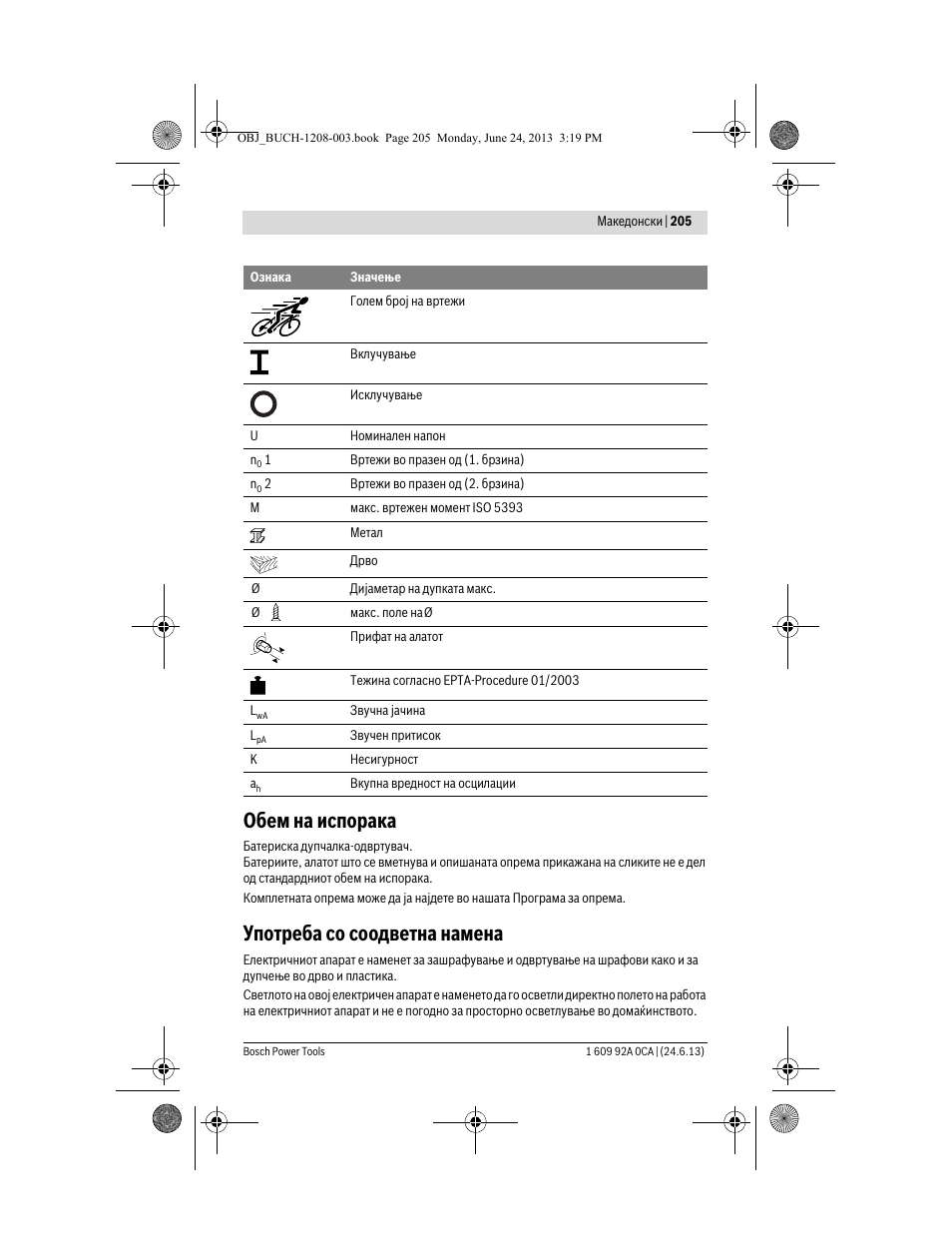 Обем на испорака, Употреба со соодветна намена | Bosch GSR Mx2Drive  Professional User Manual | Page 205 / 280