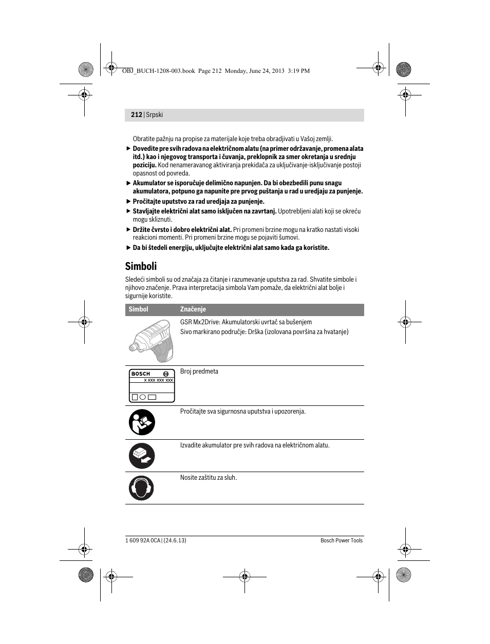 Simboli | Bosch GSR Mx2Drive  Professional User Manual | Page 212 / 280
