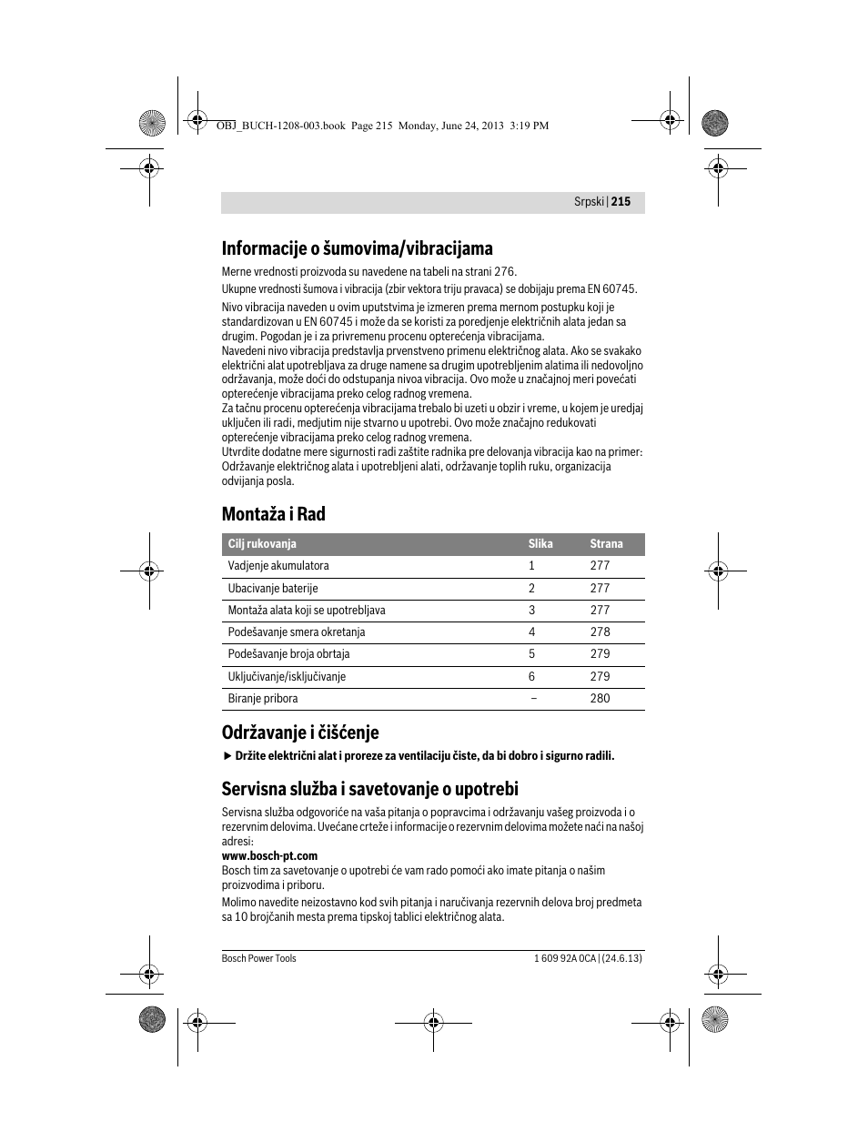 Informacije o šumovima/vibracijama, Montaža i rad održavanje i čišćenje, Servisna služba i savetovanje o upotrebi | Bosch GSR Mx2Drive  Professional User Manual | Page 215 / 280