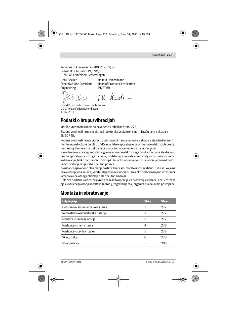 Podatki o hrupu/vibracijah, Montaža in obratovanje | Bosch GSR Mx2Drive  Professional User Manual | Page 223 / 280