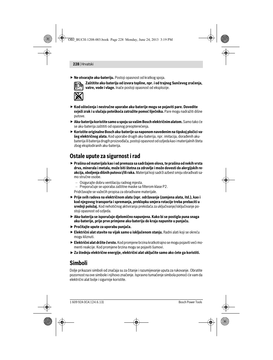 Ostale upute za sigurnost i rad, Simboli | Bosch GSR Mx2Drive  Professional User Manual | Page 228 / 280