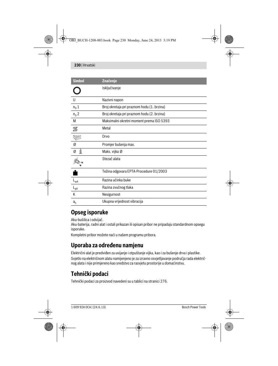 Opseg isporuke, Uporaba za određenu namjenu, Tehnički podaci | Bosch GSR Mx2Drive  Professional User Manual | Page 230 / 280