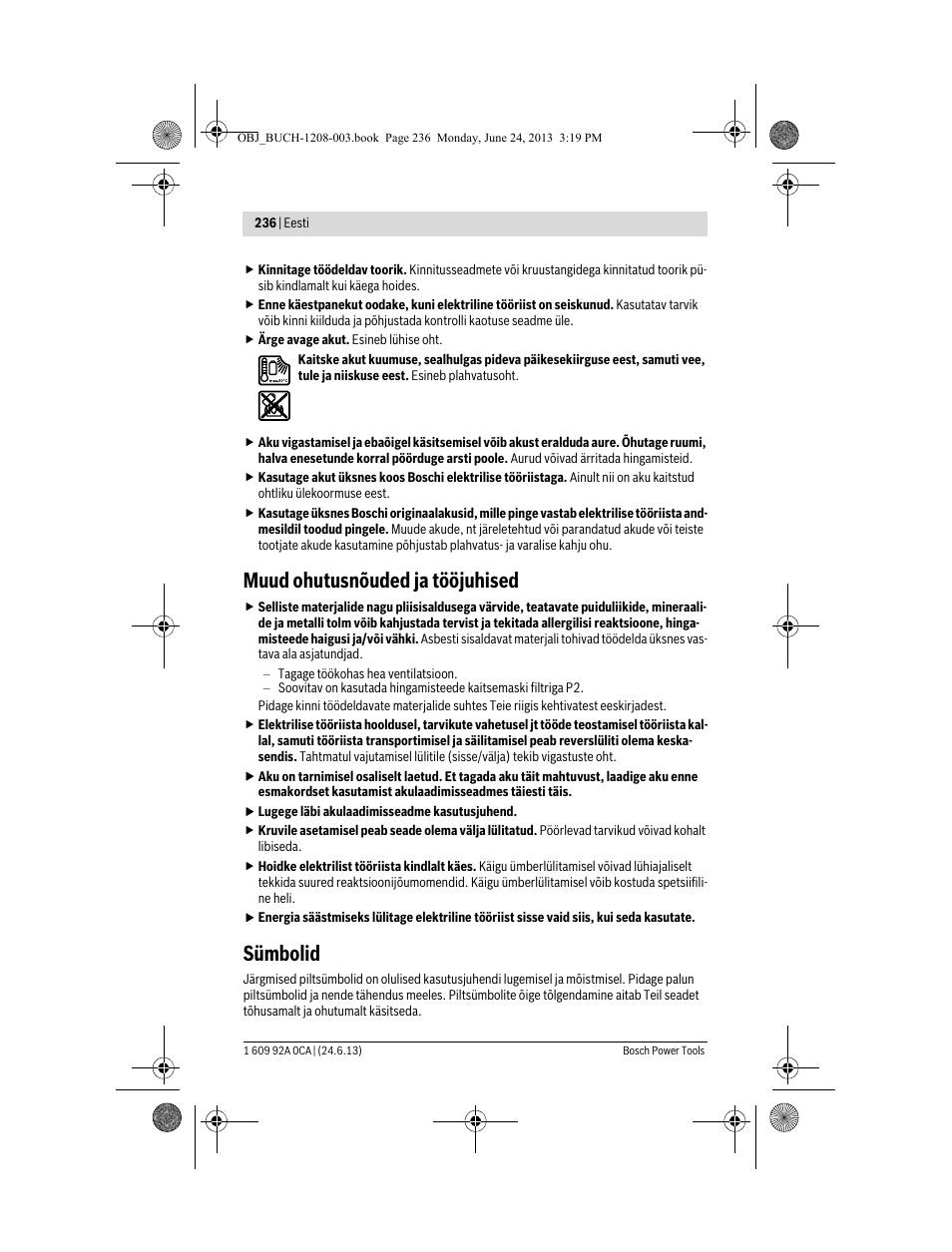 Muud ohutusnõuded ja tööjuhised, Sümbolid | Bosch GSR Mx2Drive  Professional User Manual | Page 236 / 280