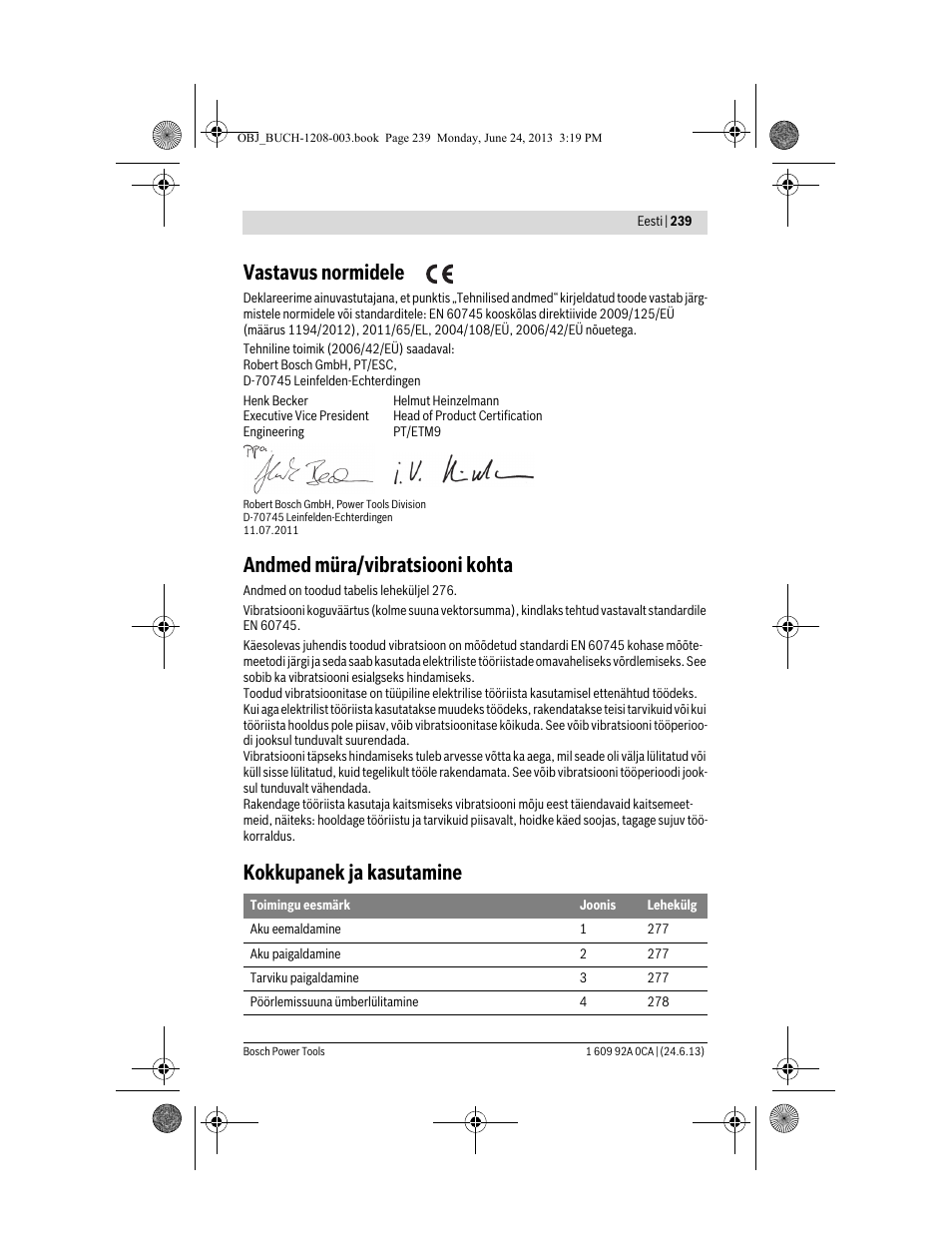 Vastavus normidele, Andmed müra/vibratsiooni kohta, Kokkupanek ja kasutamine | Bosch GSR Mx2Drive  Professional User Manual | Page 239 / 280