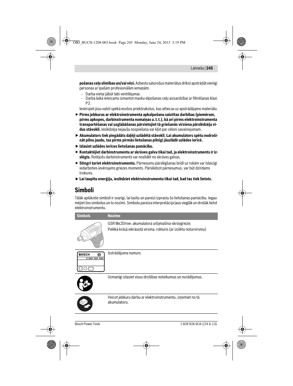 Simboli | Bosch GSR Mx2Drive  Professional User Manual | Page 245 / 280