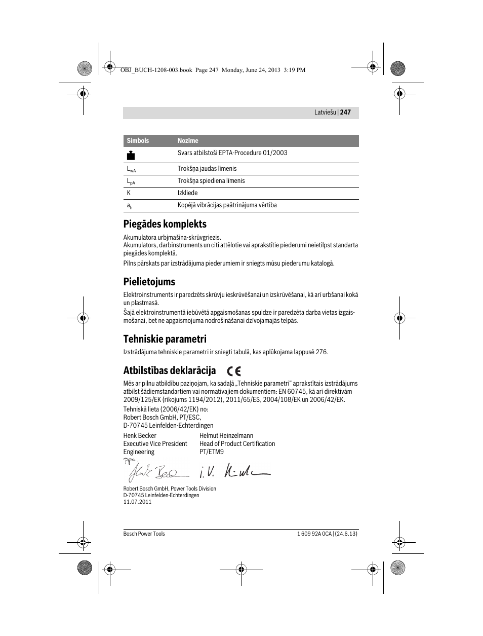 Piegādes komplekts, Pielietojums, Tehniskie parametri | Atbilstības deklarācija | Bosch GSR Mx2Drive  Professional User Manual | Page 247 / 280