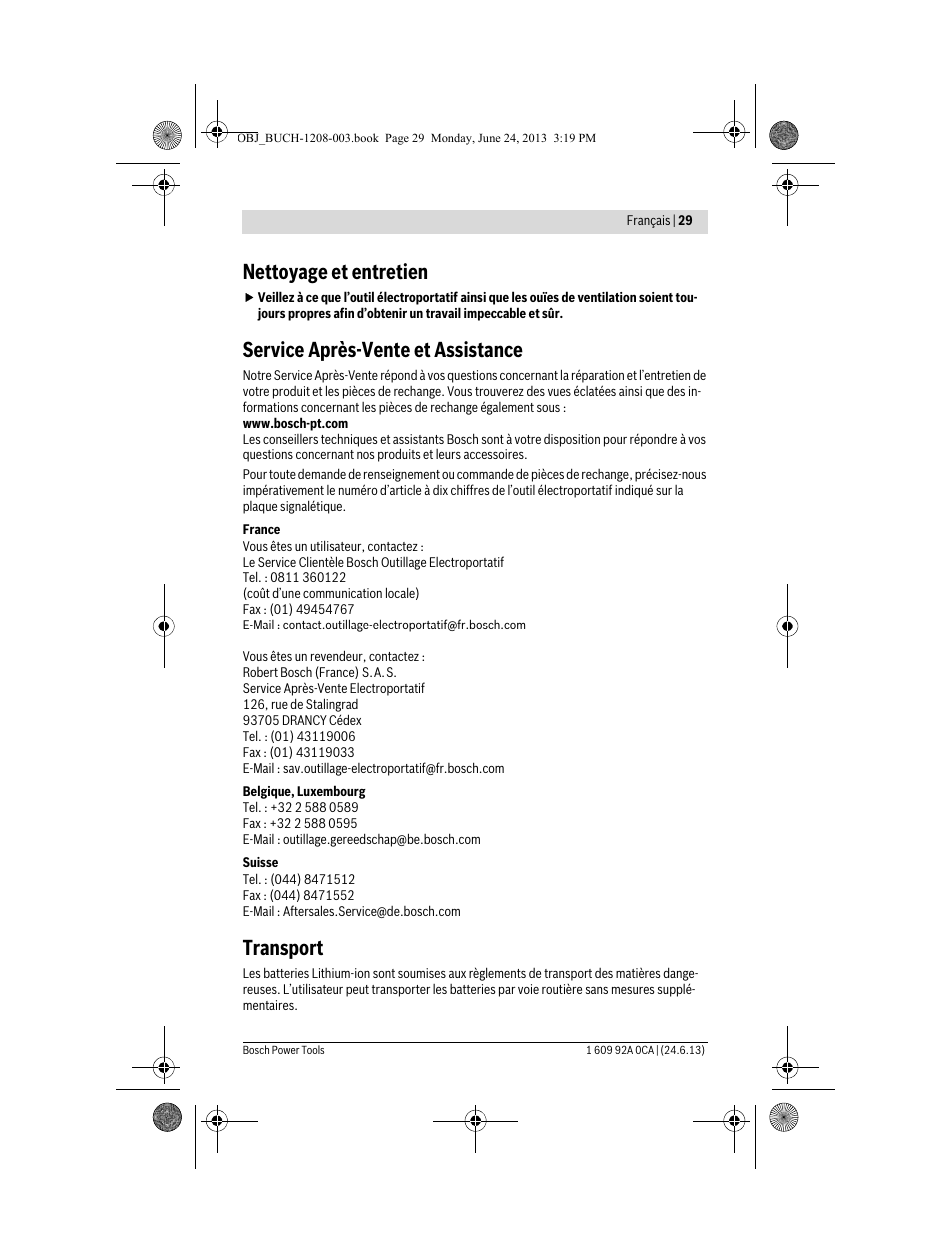 Nettoyage et entretien, Service après-vente et assistance, Transport | Bosch GSR Mx2Drive  Professional User Manual | Page 29 / 280