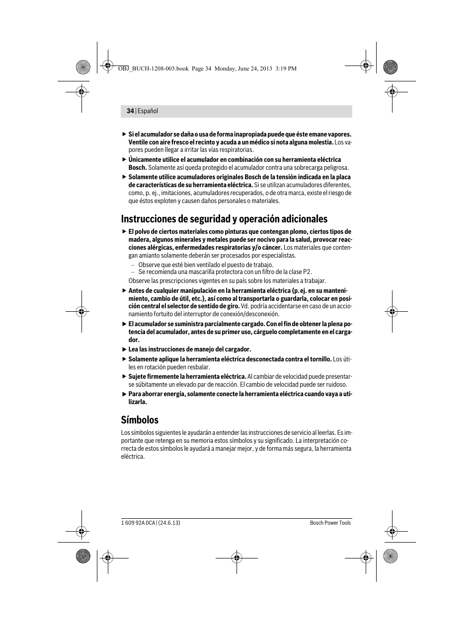 Instrucciones de seguridad y operación adicionales, Símbolos | Bosch GSR Mx2Drive  Professional User Manual | Page 34 / 280