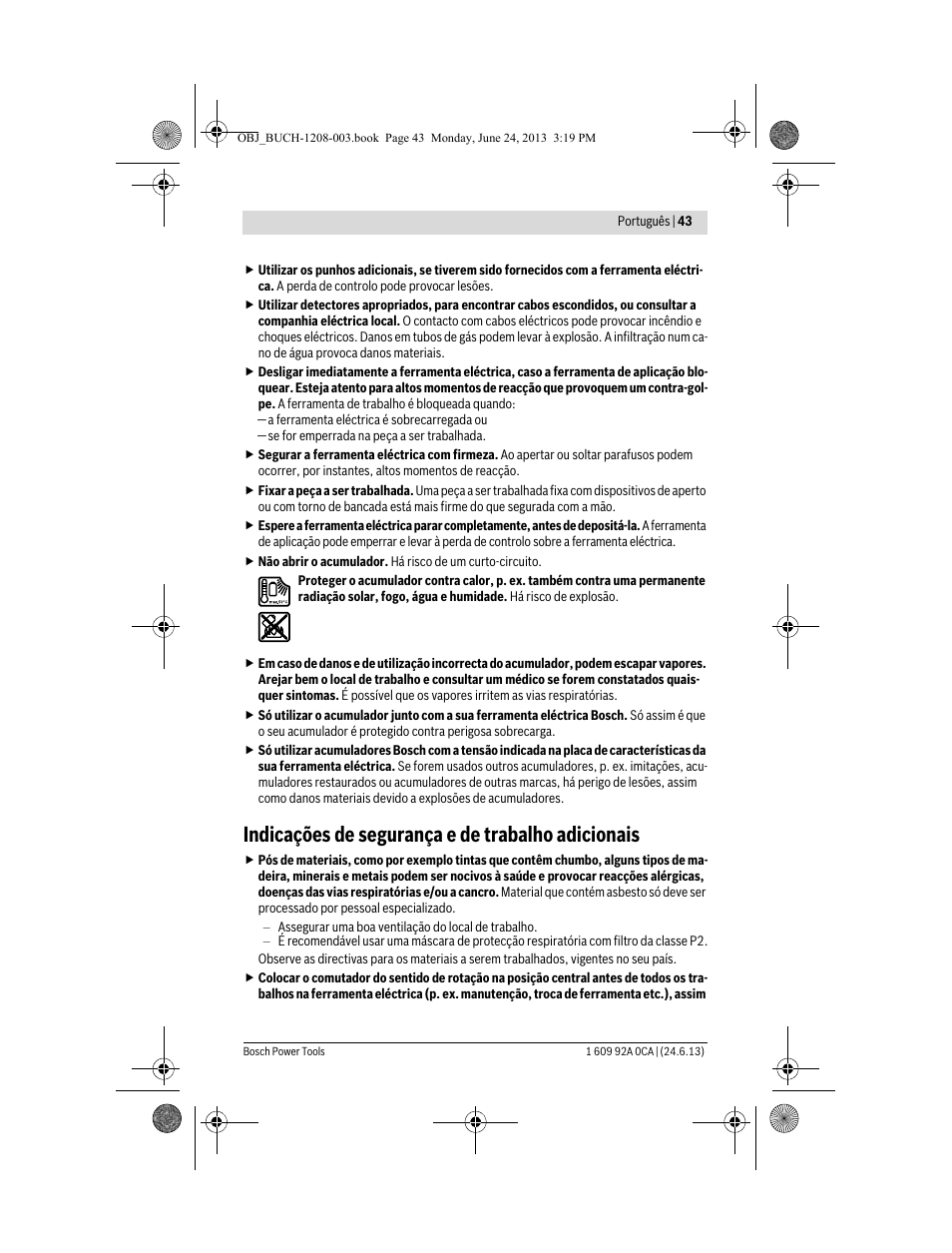 Indicações de segurança e de trabalho adicionais | Bosch GSR Mx2Drive  Professional User Manual | Page 43 / 280