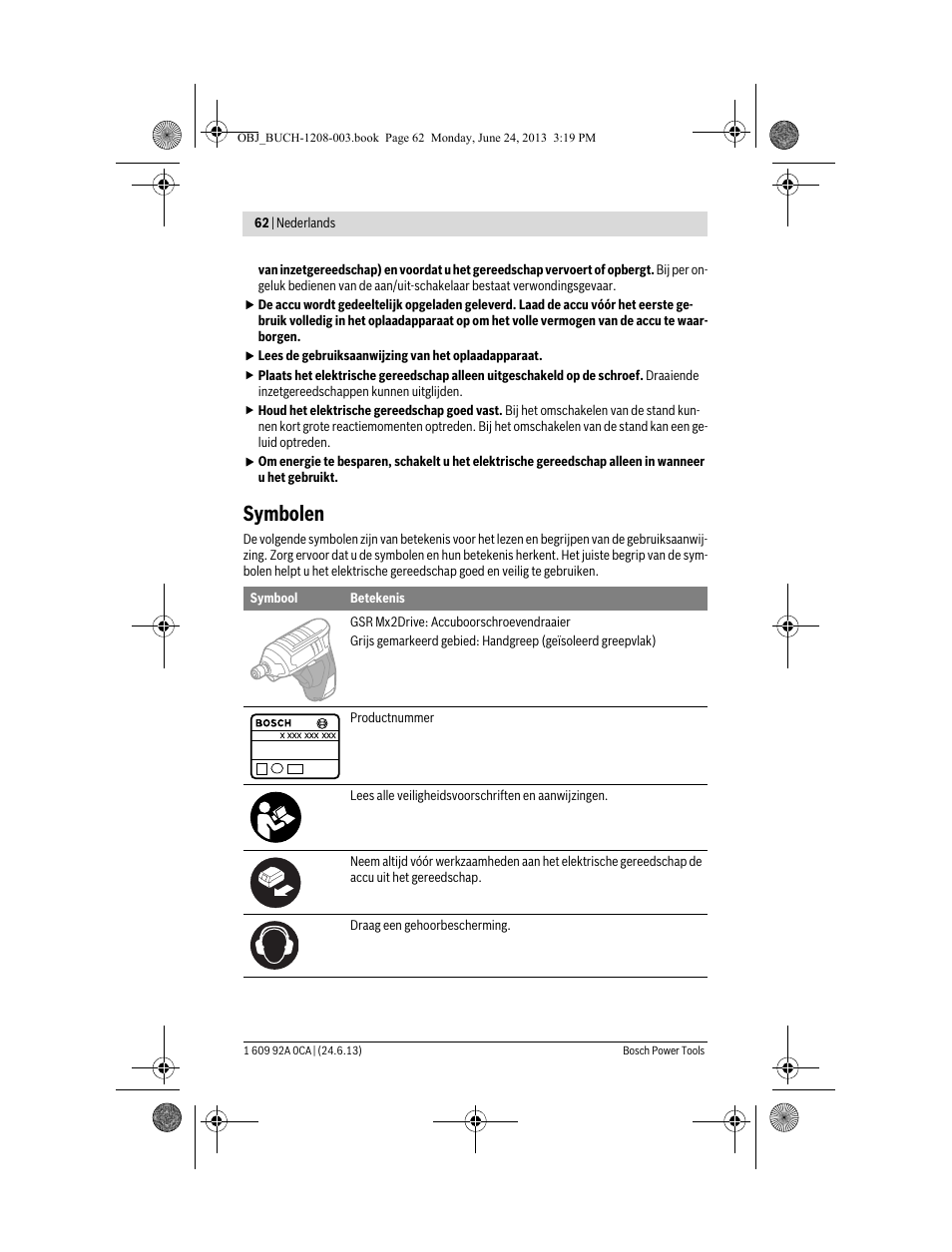 Symbolen | Bosch GSR Mx2Drive  Professional User Manual | Page 62 / 280