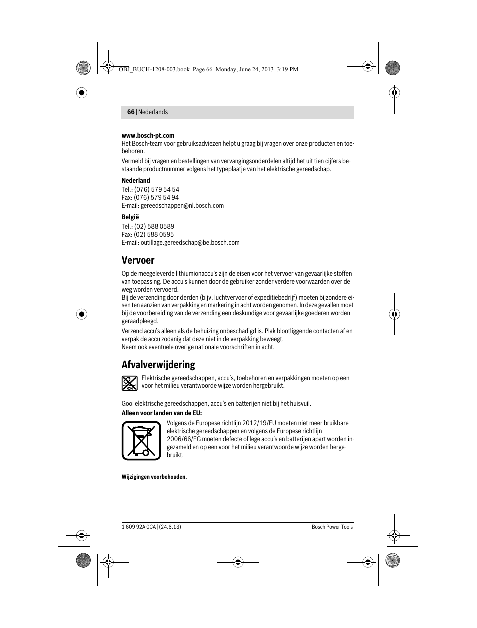 Vervoer, Afvalverwijdering | Bosch GSR Mx2Drive  Professional User Manual | Page 66 / 280