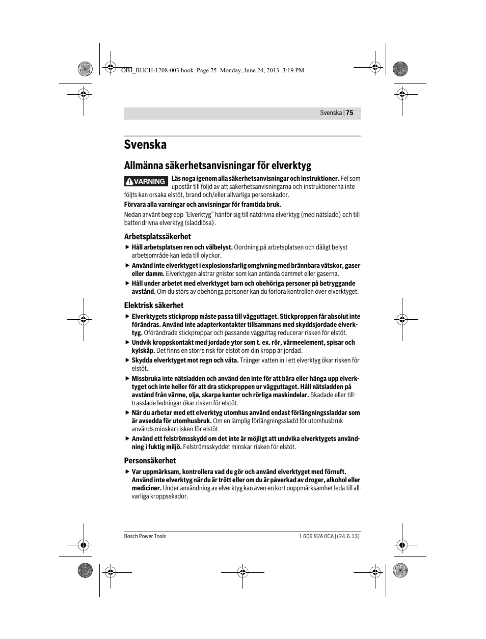 Svenska, Allmänna säkerhetsanvisningar för elverktyg | Bosch GSR Mx2Drive  Professional User Manual | Page 75 / 280
