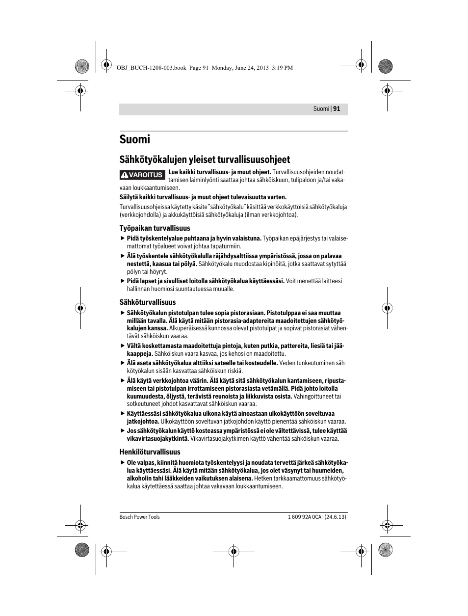 Suomi, Sähkötyökalujen yleiset turvallisuusohjeet | Bosch GSR Mx2Drive  Professional User Manual | Page 91 / 280