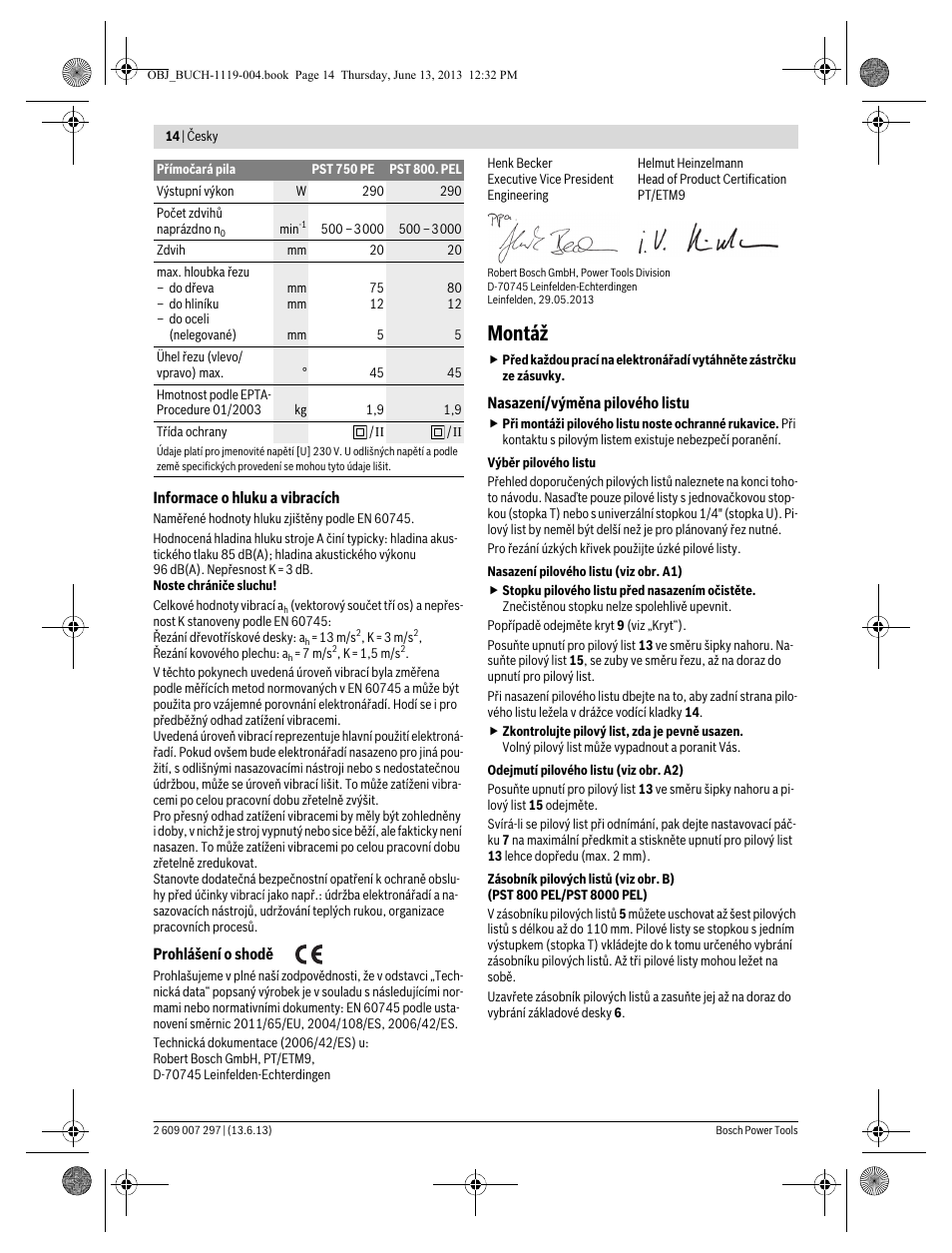 Montáž | Bosch PST 750 PE User Manual | Page 14 / 103