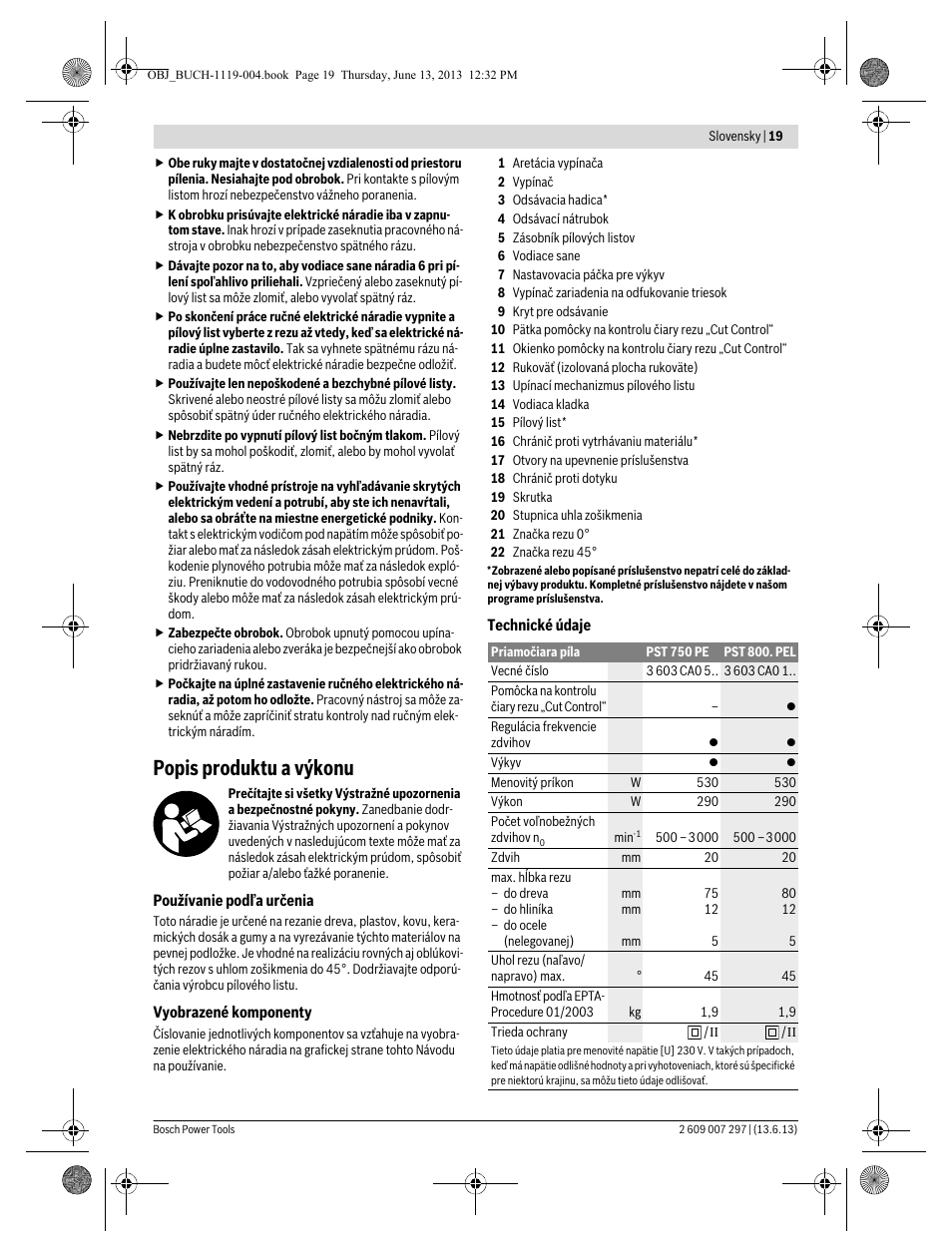 Popis produktu a výkonu | Bosch PST 750 PE User Manual | Page 19 / 103