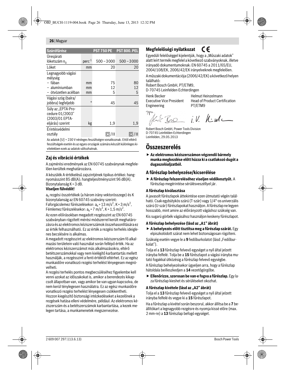 Összeszerelés | Bosch PST 750 PE User Manual | Page 26 / 103