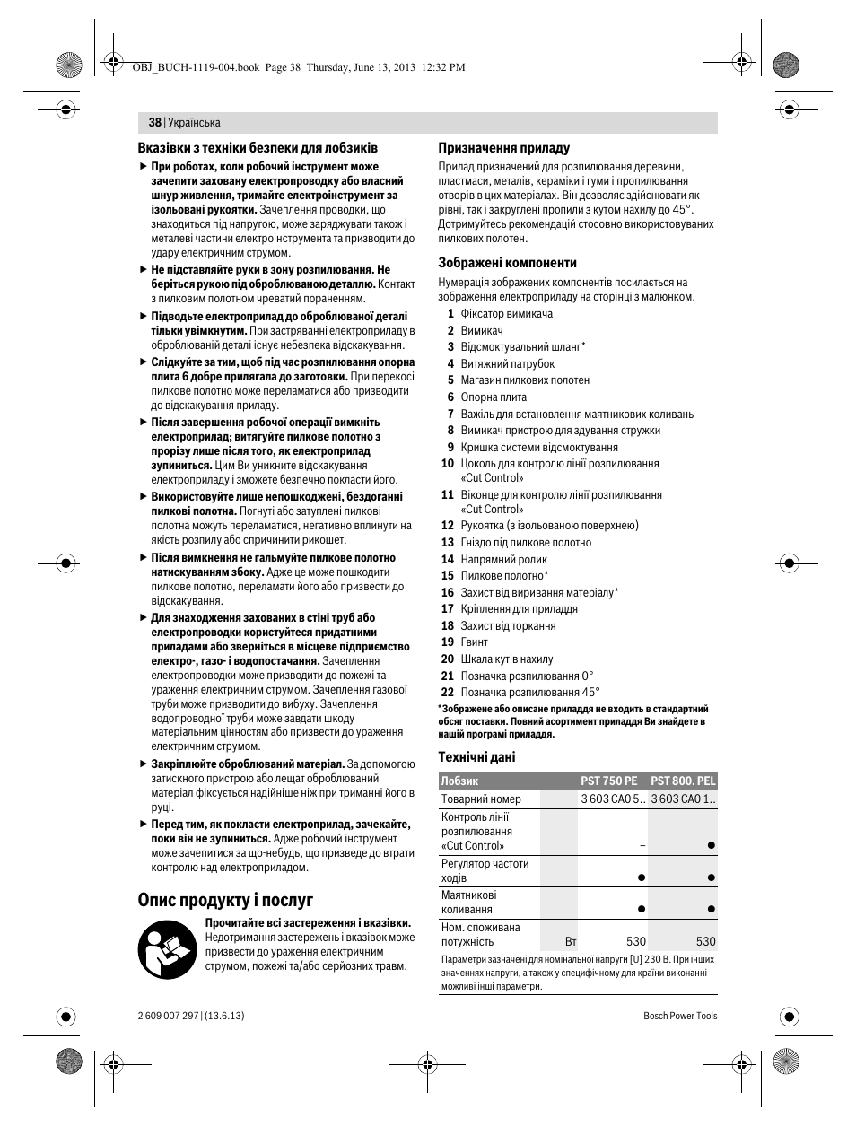 Опис продукту і послуг | Bosch PST 750 PE User Manual | Page 38 / 103