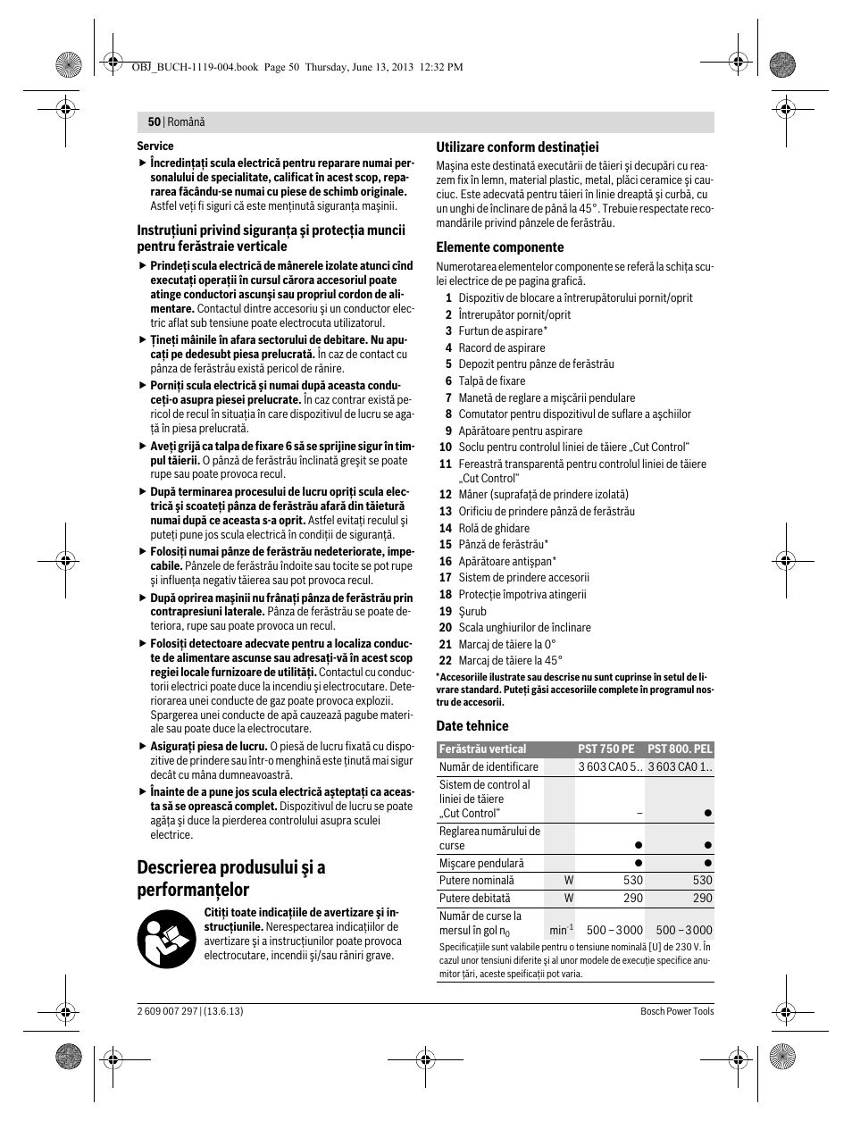 Descrierea produsului şi a performanţelor | Bosch PST 750 PE User Manual | Page 50 / 103