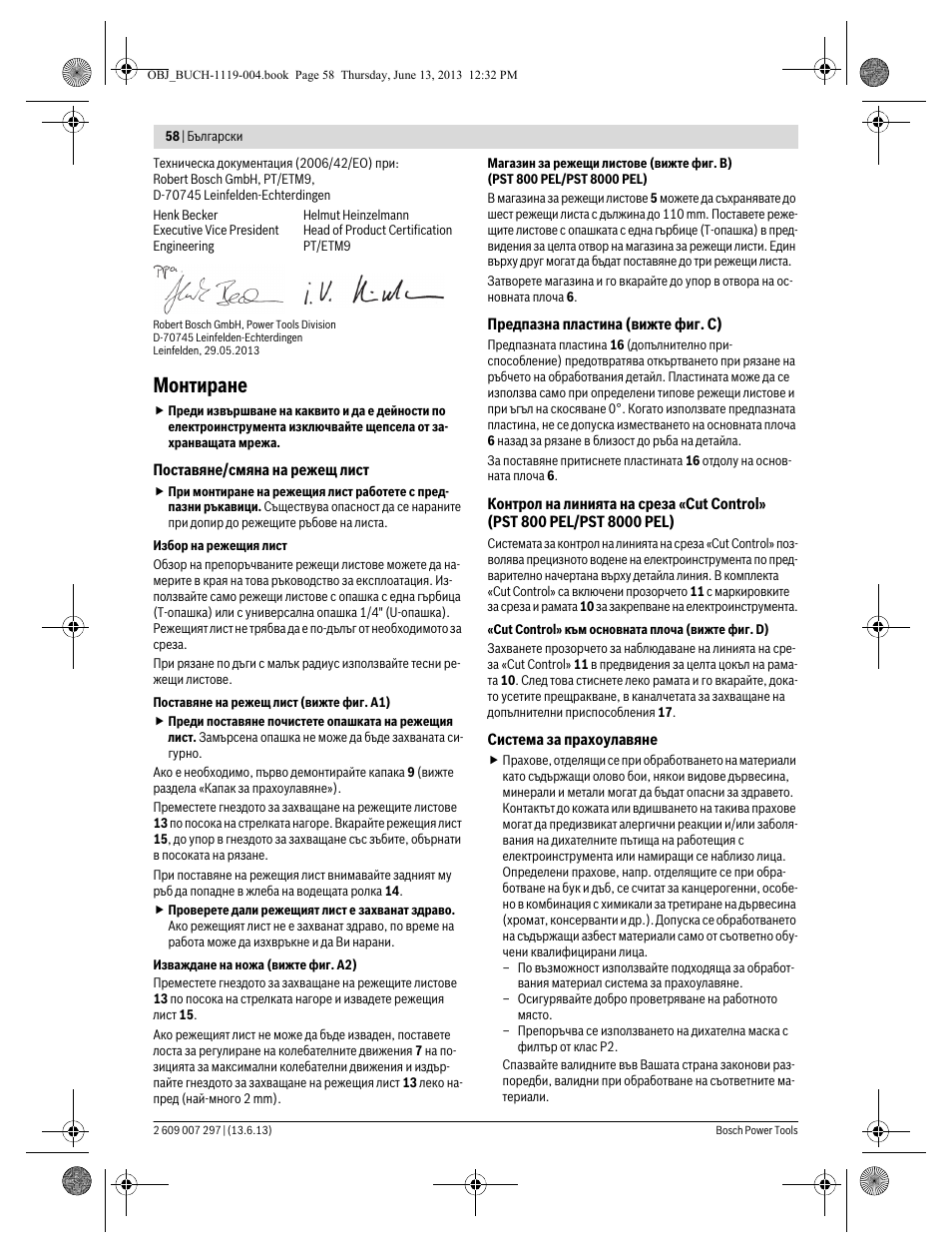 Монтиране | Bosch PST 750 PE User Manual | Page 58 / 103