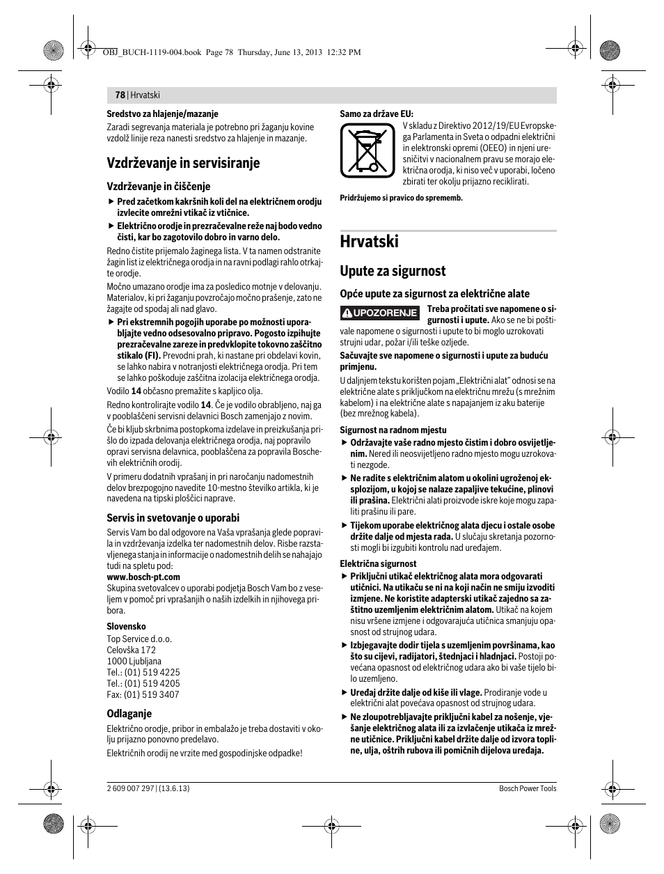 Hrvatski, Vzdrževanje in servisiranje, Upute za sigurnost | Bosch PST 750 PE User Manual | Page 78 / 103