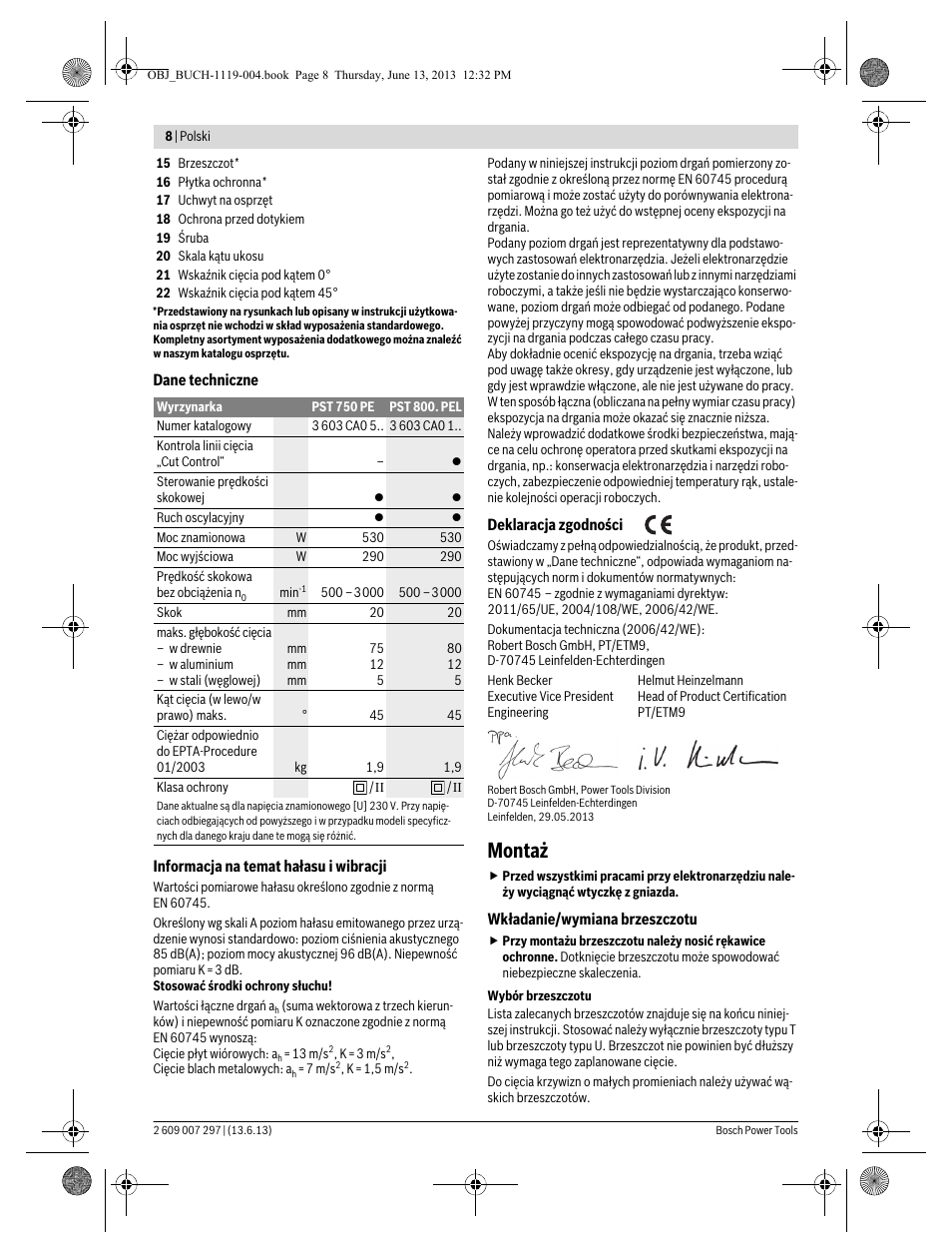 Montaż | Bosch PST 750 PE User Manual | Page 8 / 103