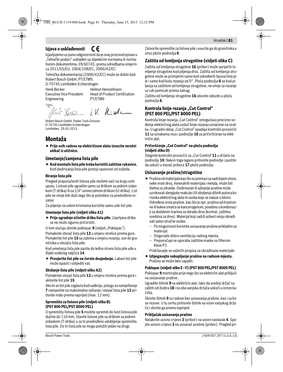 Montaža | Bosch PST 750 PE User Manual | Page 81 / 103