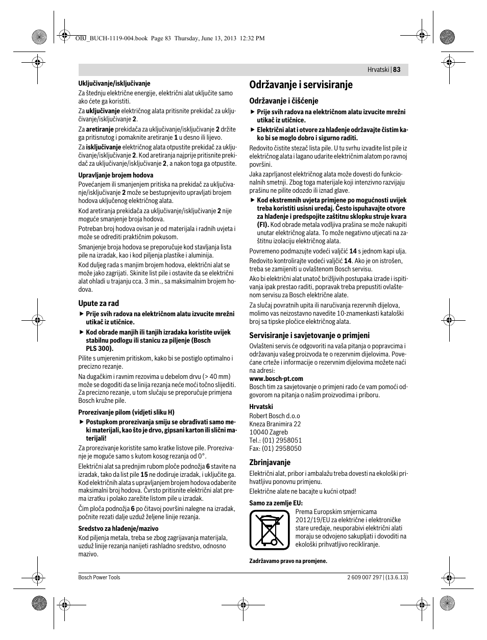 Održavanje i servisiranje | Bosch PST 750 PE User Manual | Page 83 / 103