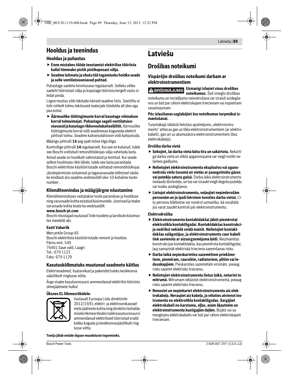 Latviešu, Hooldus ja teenindus | Bosch PST 750 PE User Manual | Page 89 / 103