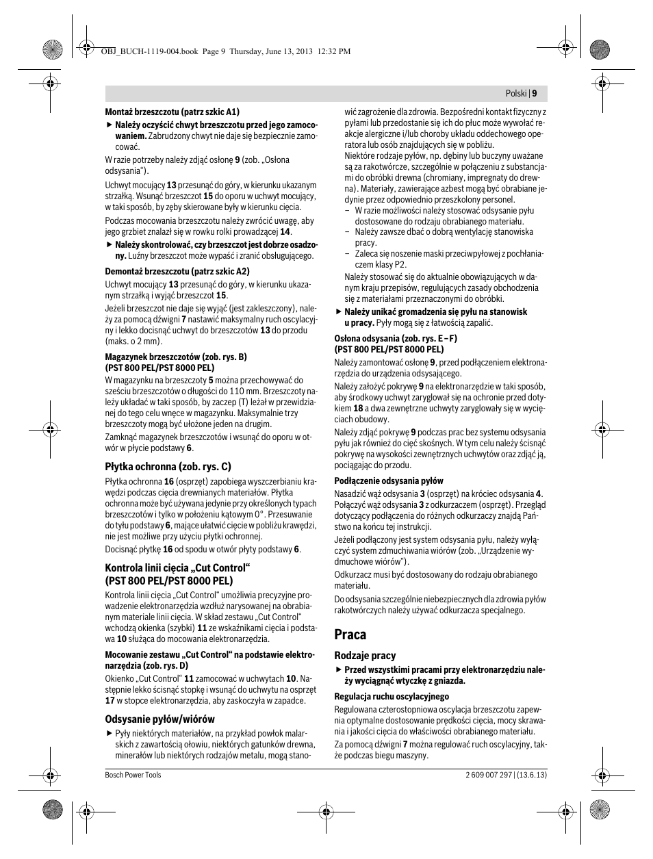 Praca | Bosch PST 750 PE User Manual | Page 9 / 103