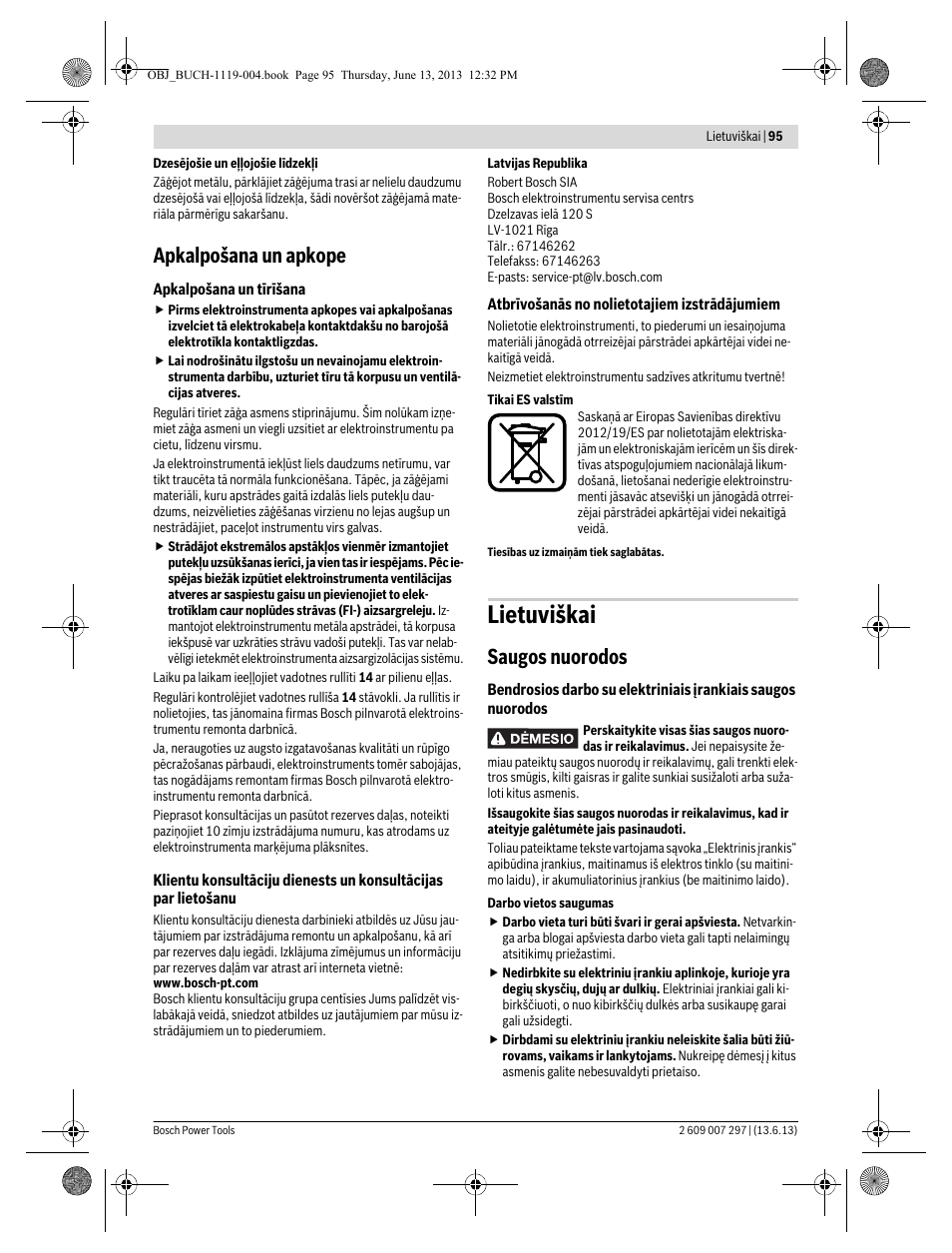 Lietuviškai, Apkalpošana un apkope, Saugos nuorodos | Bosch PST 750 PE User Manual | Page 95 / 103