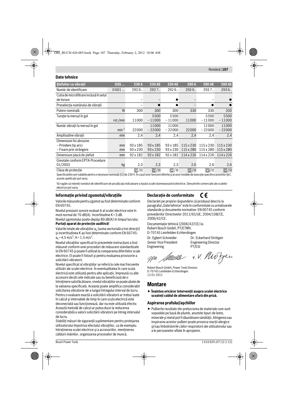 Montare | Bosch GSS Professional 230 A User Manual | Page 107 / 158