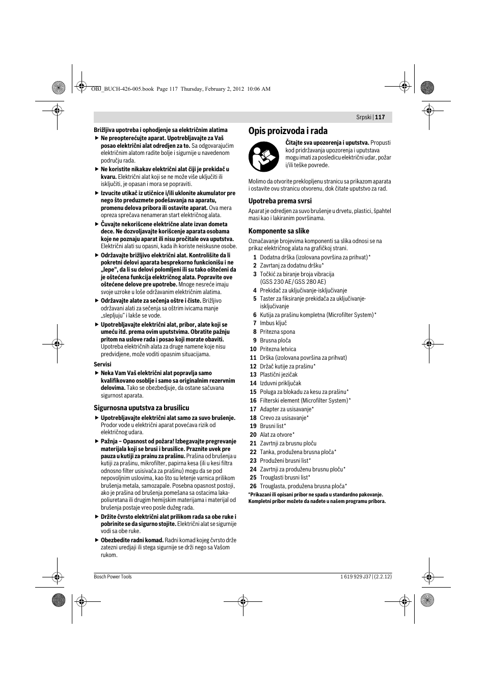 Opis proizvoda i rada | Bosch GSS Professional 230 A User Manual | Page 117 / 158
