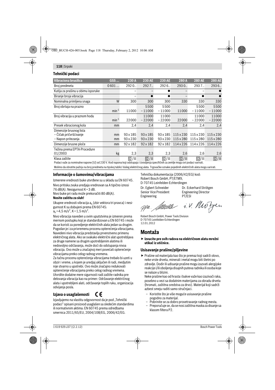 Montaža | Bosch GSS Professional 230 A User Manual | Page 118 / 158