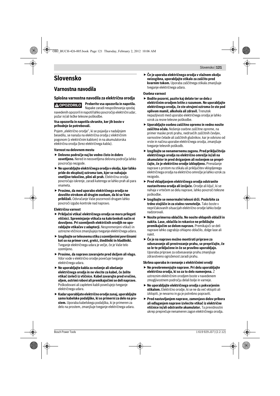 Slovensko, Varnostna navodila | Bosch GSS Professional 230 A User Manual | Page 121 / 158