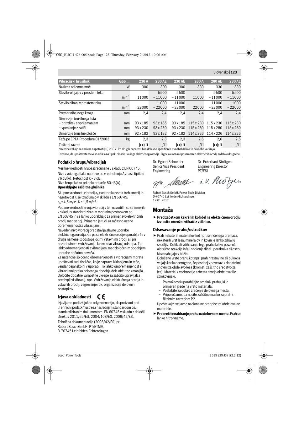 Montaža | Bosch GSS Professional 230 A User Manual | Page 123 / 158