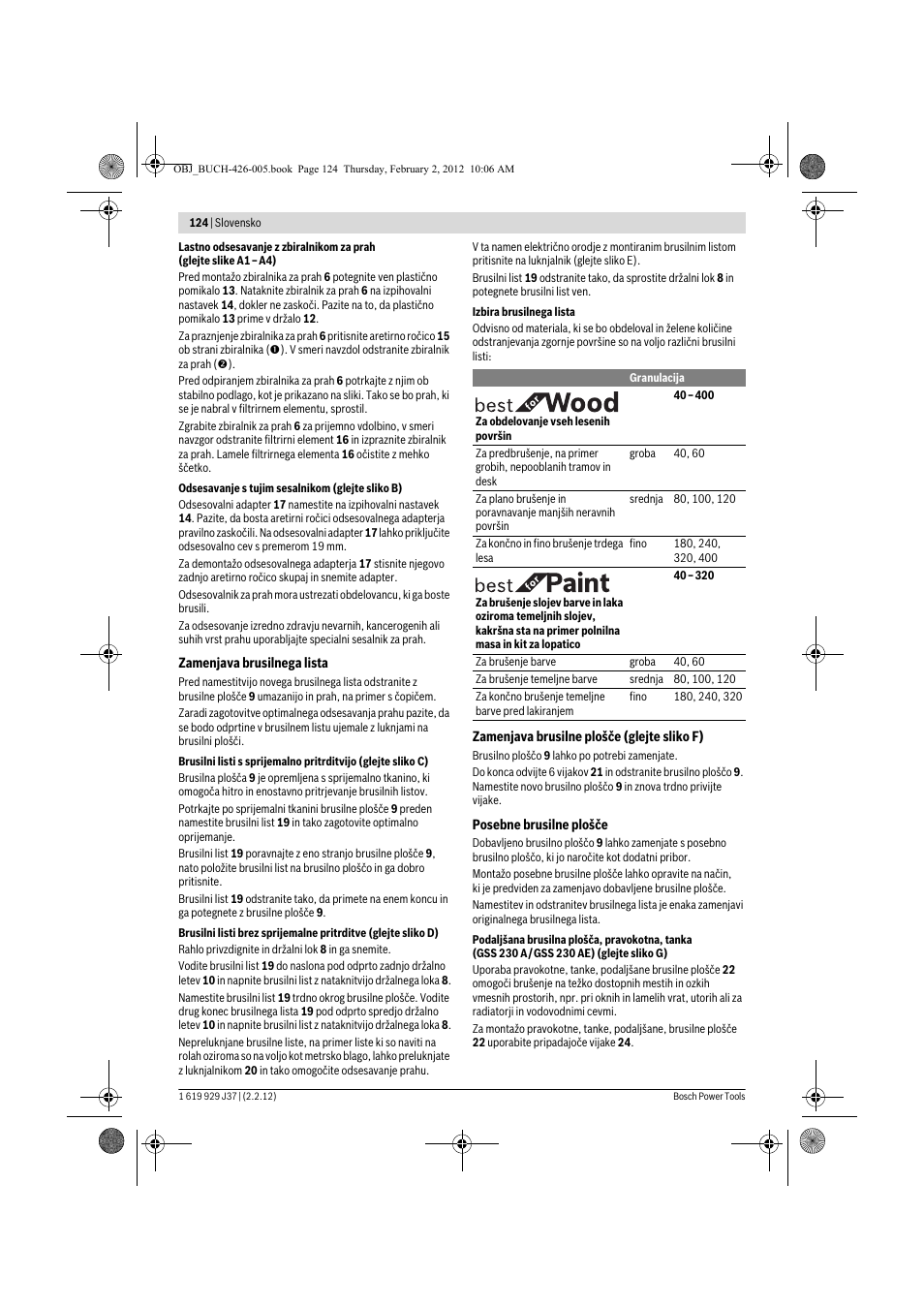 Bosch GSS Professional 230 A User Manual | Page 124 / 158