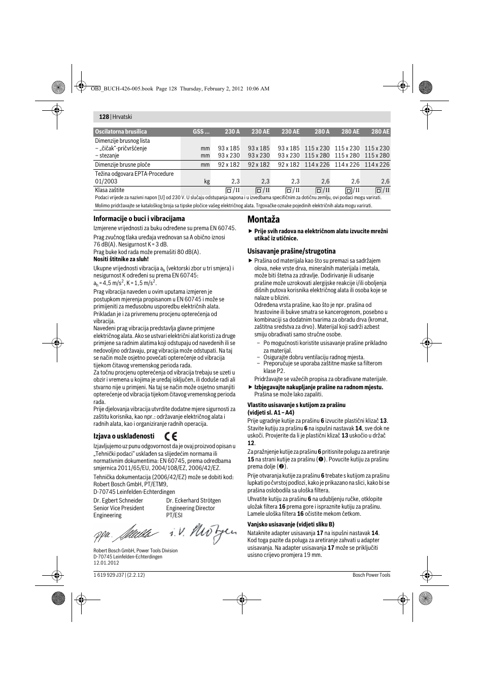 Montaža | Bosch GSS Professional 230 A User Manual | Page 128 / 158