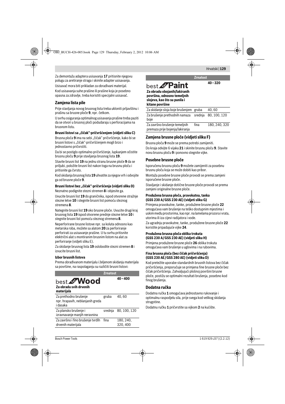 Bosch GSS Professional 230 A User Manual | Page 129 / 158