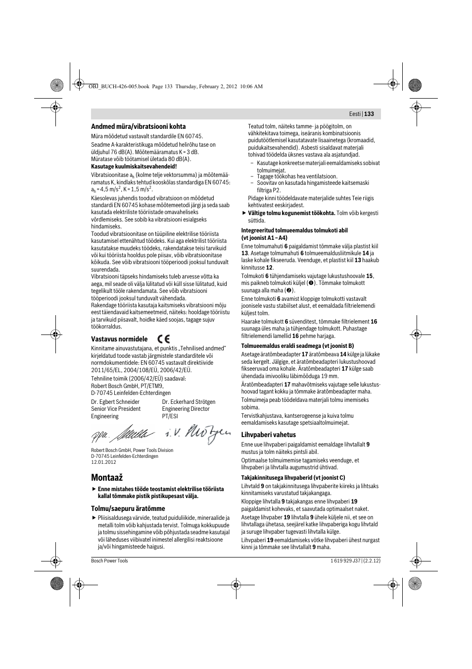 Montaaž | Bosch GSS Professional 230 A User Manual | Page 133 / 158
