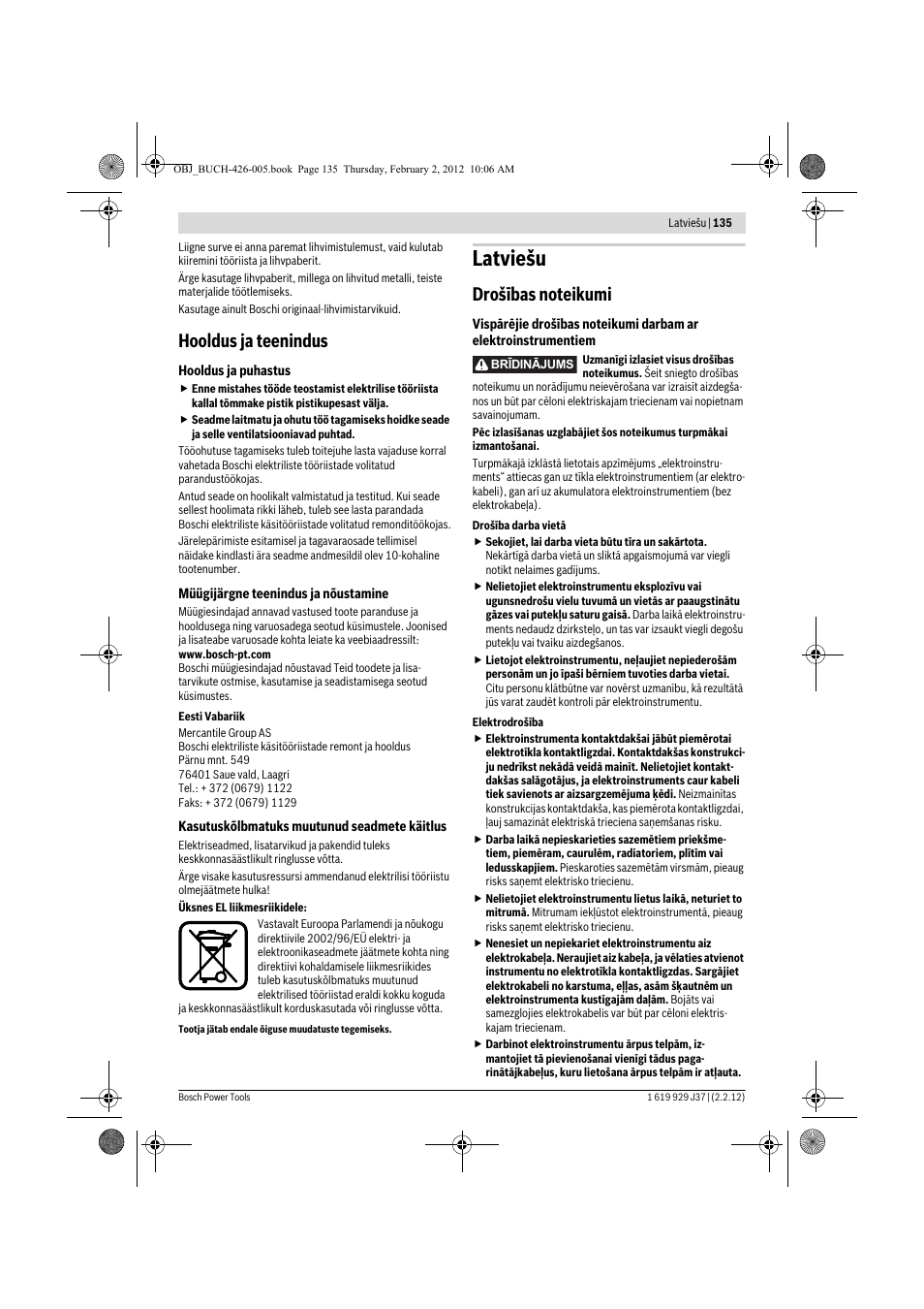 Latviešu, Hooldus ja teenindus | Bosch GSS Professional 230 A User Manual | Page 135 / 158