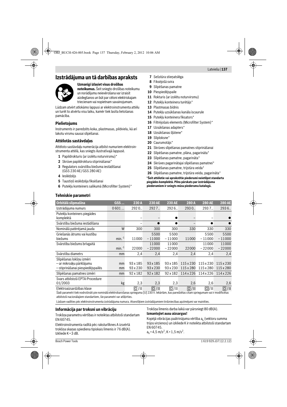 Izstrādājuma un tā darbības apraksts | Bosch GSS Professional 230 A User Manual | Page 137 / 158