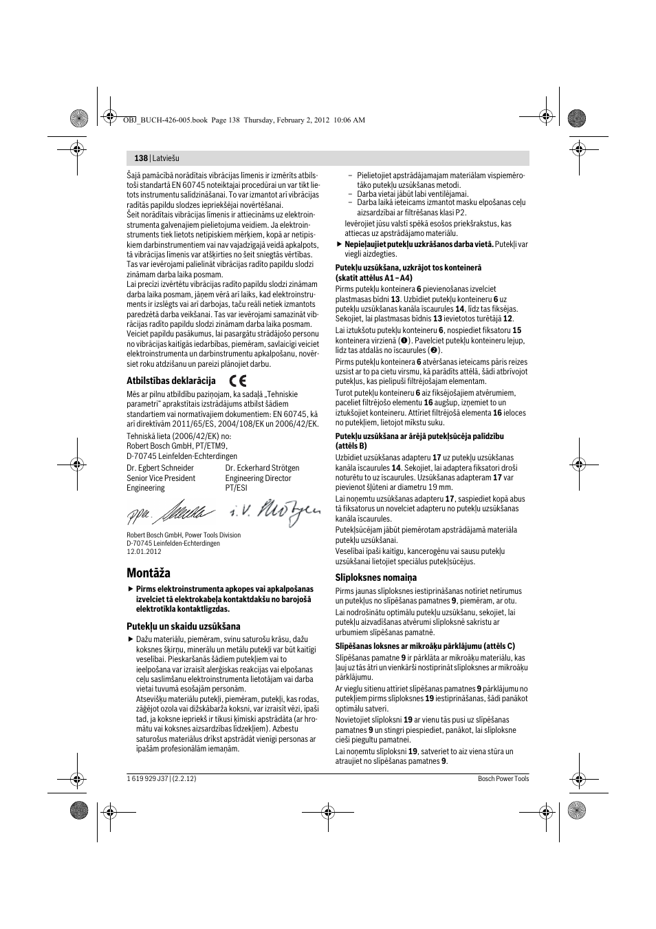 Montāža | Bosch GSS Professional 230 A User Manual | Page 138 / 158