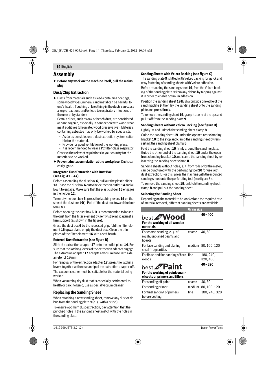 Assembly | Bosch GSS Professional 230 A User Manual | Page 14 / 158