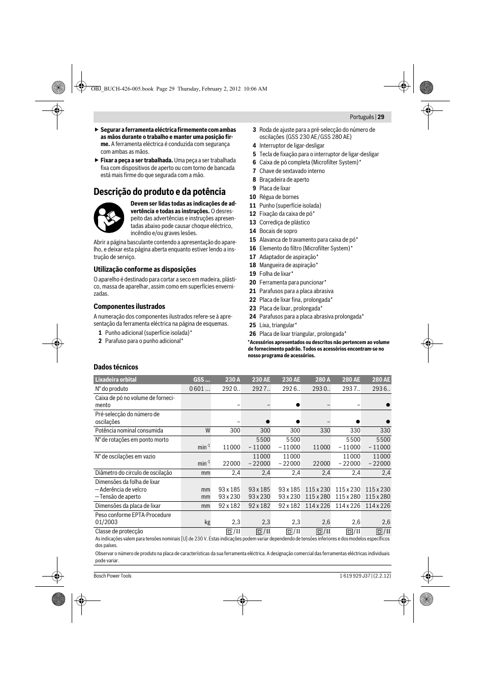 Descrição do produto e da potência | Bosch GSS Professional 230 A User Manual | Page 29 / 158